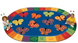 123 ABC Butterfly Fun Rug Factory Second - Oval - 5'5" x 7'8" - CFKFS3505 - Carpets for Kids