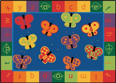 123 ABC Butterfly Fun Rug Factory Second - Rectangle - 8' x 12' - CFK3517 - Carpets for Kids