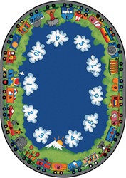 Choo-Choo Literacy Rug - Oval - 6'9" x 9'5" - CFK6006 - Carpets for Kids