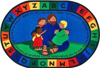 Jesus Loves the Little Children Rug Factory Second - Oval - 8' x 12' - CFKFS72007 - Carpets for Kids