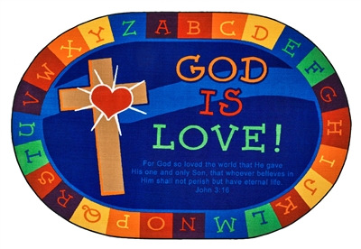God is Love Learning Rug Factory Second - Oval - 8' x 12' - CFKFS83007 - Carpets for Kids